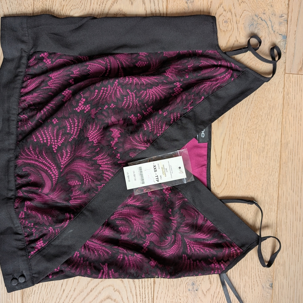 bebe Black and Pink Lace Tank Top